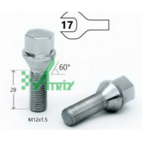 болт м12х1.50 н=28 мм, конус с выступом под ключ 17 мм, (хром) matrix 175110_Интернет-магазин ГАРО