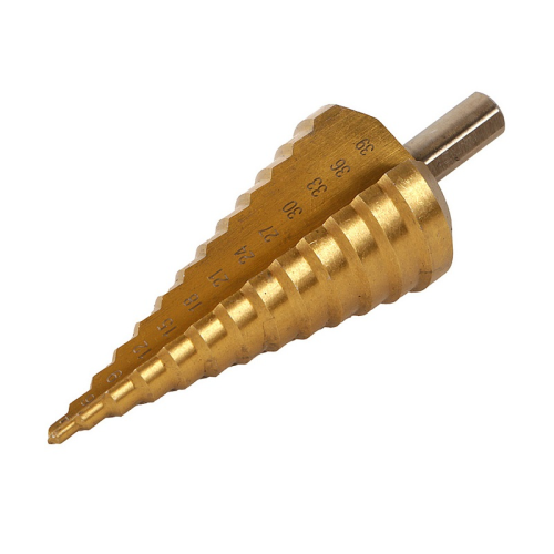 Сверло ступенчатое по металлу 4-39 мм шаг 3 мм HSS+TIN прямое STURM